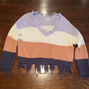 Four Color Striped V Neck Sweater